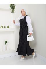 Kadın Çizgili Jile Elbise Siyah - L/XL
