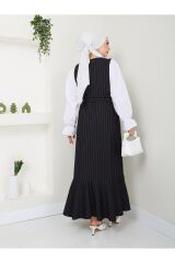 Kadın Çizgili Jile Elbise Siyah - L/XL