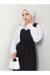 Kadın Çizgili Jile Elbise Siyah - L/XL