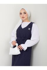 Kadın Çizgili Jile Elbise Lacivert - S/M