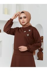 Taş Işlemeli Etekli Takım Kahverengi - 42