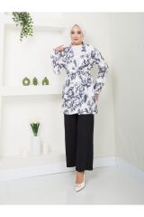 Kadın Çiçek Desenli Kapamasız  Kuşaklı Kimono Takım Siyah - M