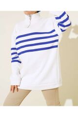 Kadın Üç İplik Yakası Fermuarlı Tunik Saks - L/XL