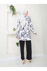 Kadın Çiçek Desenli Kapamasız  Kuşaklı Kimono Takım Siyah - L