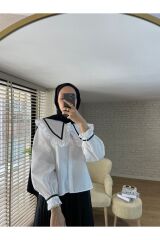 Kadın Yaka Detaylı Şeritli Tesettür Bluz