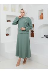 Taş Işlemeli Etekli Takım Mint Yeşili - S
