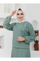 Taş Işlemeli Etekli Takım Mint Yeşili - S