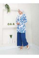 Kadın Çiçek Desenli Kapamasız  Kuşaklı Kimono Takım Bej - S
