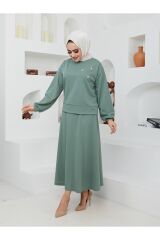 Taş Işlemeli Etekli Takım Mint Yeşili - XL