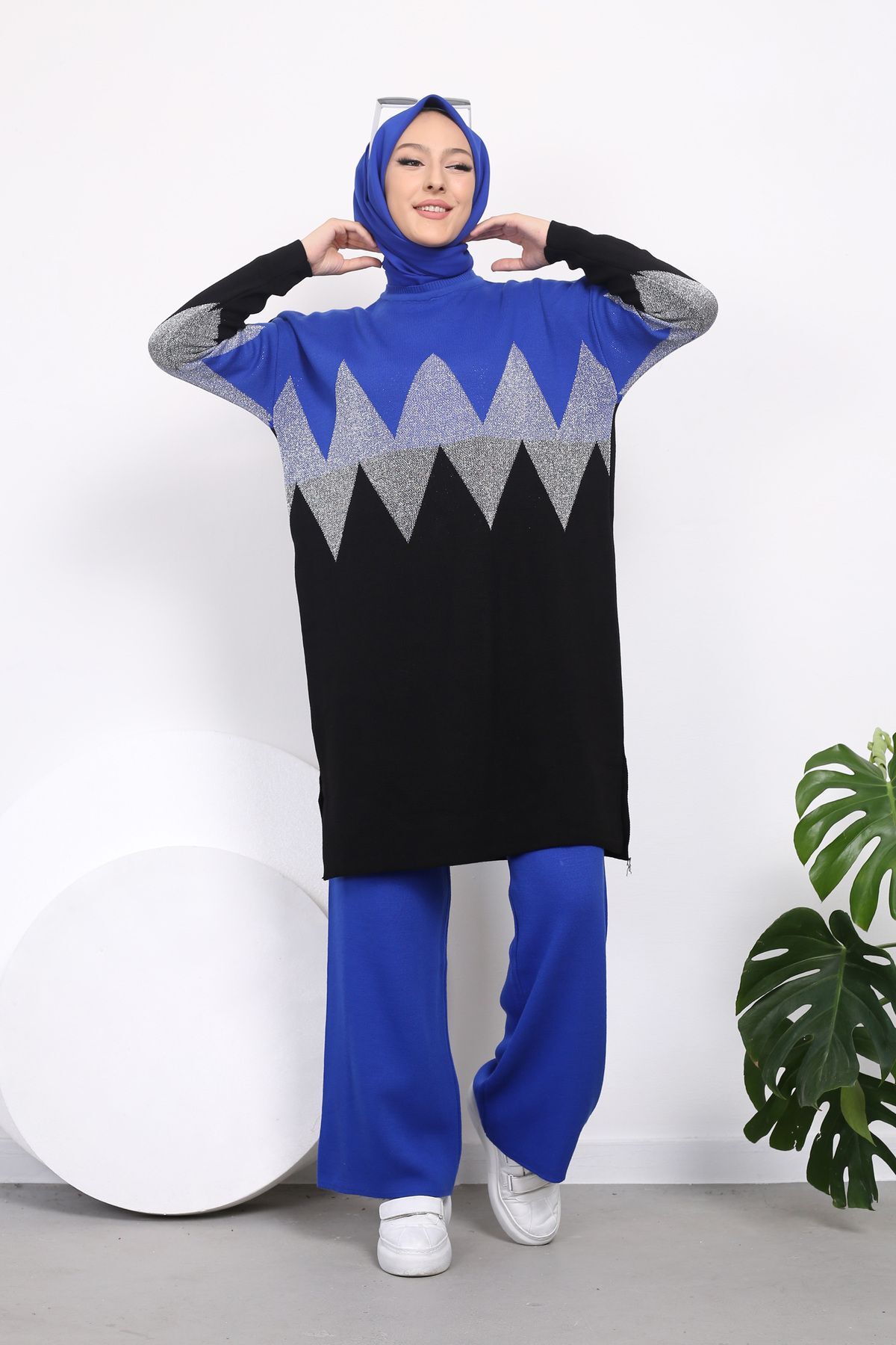 Kadın Zigzag Desenli Triko Takım