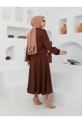 Taş Işlemeli Etekli Takım Kahverengi - XL
