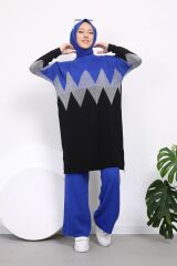 Kadın Zigzag Desenli Triko Takım İNDİGO - Tek Ebat