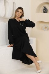 Taş Işlemeli Etekli Takım Siyah - XL