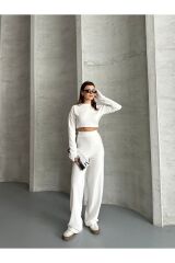 Kadın Parmak Geçmeli Crop Takım Beyaz - L
