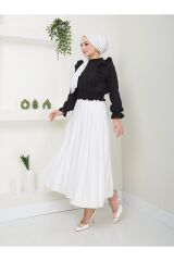 Kadın Ayrobin Fırfırlı Bluz Siyah - 2XL