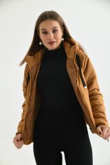 Kadın Kapitone Kısa Mont Kahverengi - M