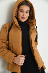 Kadın Kapitone Kısa Mont Kahverengi - M