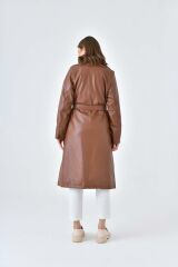 Kadın Astarlı Deri Trençkot TABA - XL