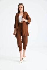 Kadın Kapamasız Kimono Takım Kahverengi - 40