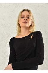 Kadın Pencere Detay Bluz Siyah - L