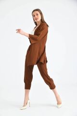 Kadın Kapamasız Kimono Takım Kahverengi - S