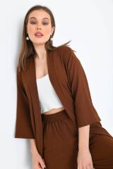Kadın Kapamasız Kimono Takım Kahverengi - M