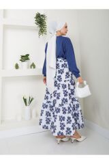 KOPYA - Kadın Çiçekli Etekli Tesettür Takım İNDİGO - XL