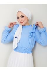 Kadın Ayrobin Fırfırlı Bluz Mavi - S