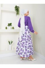 KOPYA - Kadın Çiçekli Etekli Tesettür Takım Mor - XL