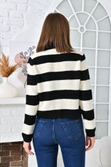Kadın Kalın Çizgili Triko Hırka Siyah - 36