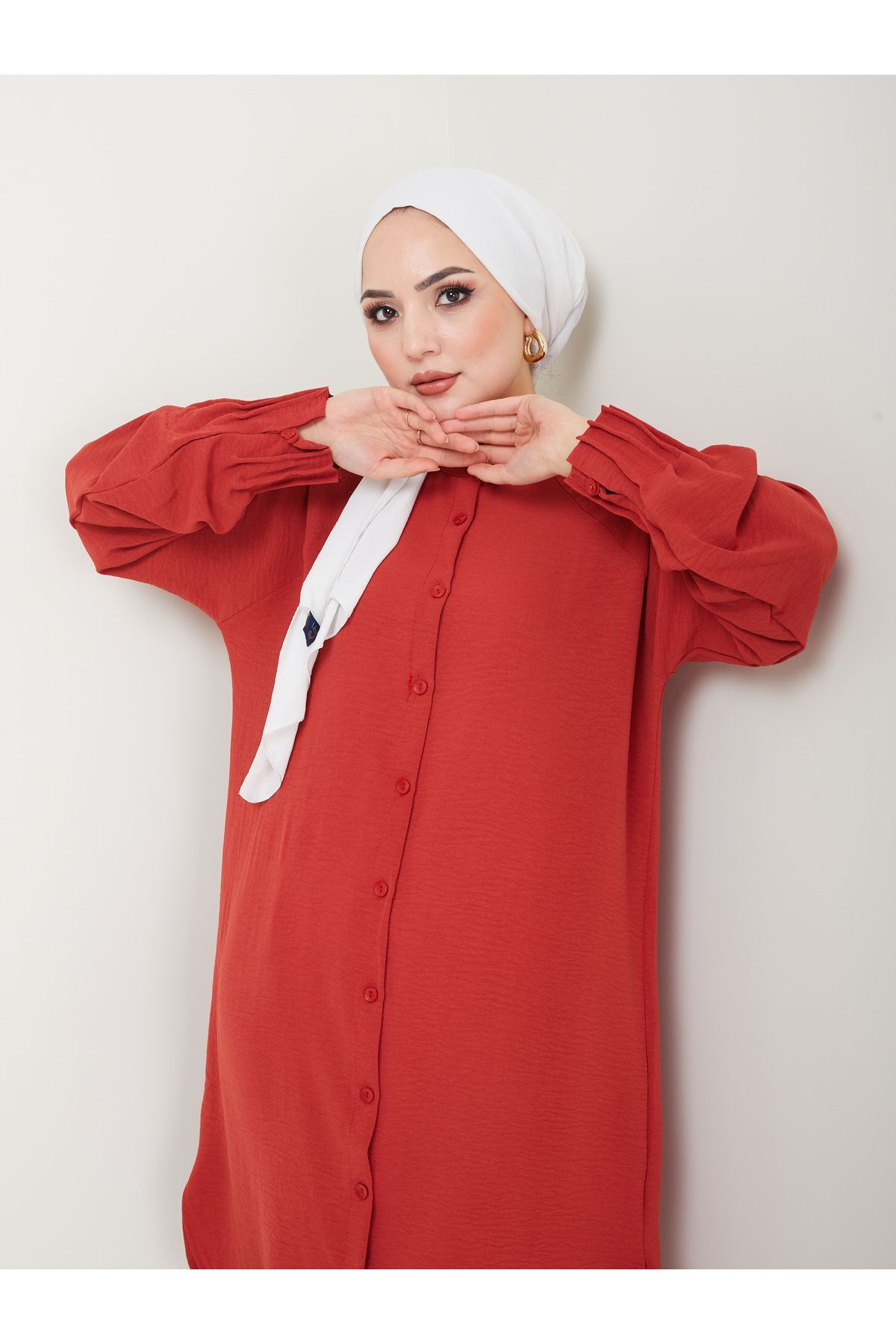 Kadın Ayrobin Nervürlü Maxi Boy Tunik Kırmızı - S/M