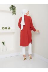 Kadın Ayrobin Nervürlü Maxi Boy Tunik Kırmızı - S/M