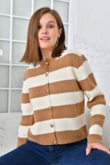 Kadın Kalın Çizgili Triko Hırka CAMEL - 38