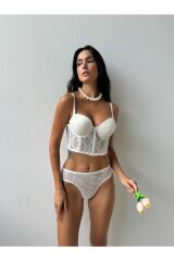 Destekli Simli Kırmızı Bustiyer Takım Beyaz - 90B