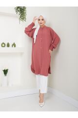Kadın Ayrobin Nervürlü Maxi Boy Tunik Gül Kurusu - S/M