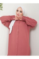 Kadın Ayrobin Nervürlü Maxi Boy Tunik Gül Kurusu - S/M