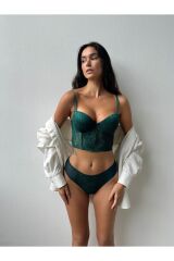 Destekli Simli Kırmızı Bustiyer Takım Yeşil - 85B
