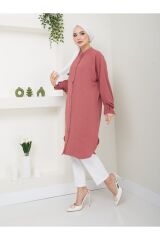 Kadın Ayrobin Nervürlü Maxi Boy Tunik Gül Kurusu - L/XL