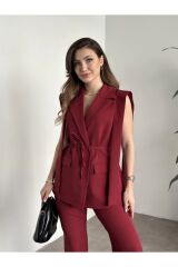 Kadın İp Bağlamalı Yelekli Takım Bordo - L