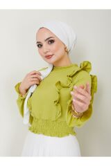Kadın Ayrobin Fırfırlı Bluz YAĞ YEŞİLİ - XL