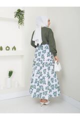 KOPYA - Kadın Çiçekli Etekli Tesettür Takım Yeşil - XL