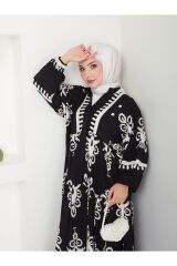 Kadın Etnik Desenli Elbise Siyah - L/XL