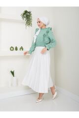 Kadın Ayrobin Fırfırlı Bluz Yeşil - 2XL
