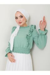 Kadın Ayrobin Fırfırlı Bluz Yeşil - 2XL