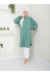 Kadın Ayrobin Nervürlü Maxi Boy Tunik Yeşil - S/M