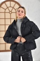 Kadın Siyah Kapüşonlu Şişme Mont Siyah - 40