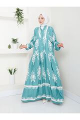 Kadın Etnik Desenli Elbise Yeşil - L/XL