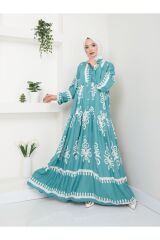 Kadın Etnik Desenli Elbise Yeşil - S/M