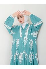 Kadın Etnik Desenli Elbise Yeşil - S/M