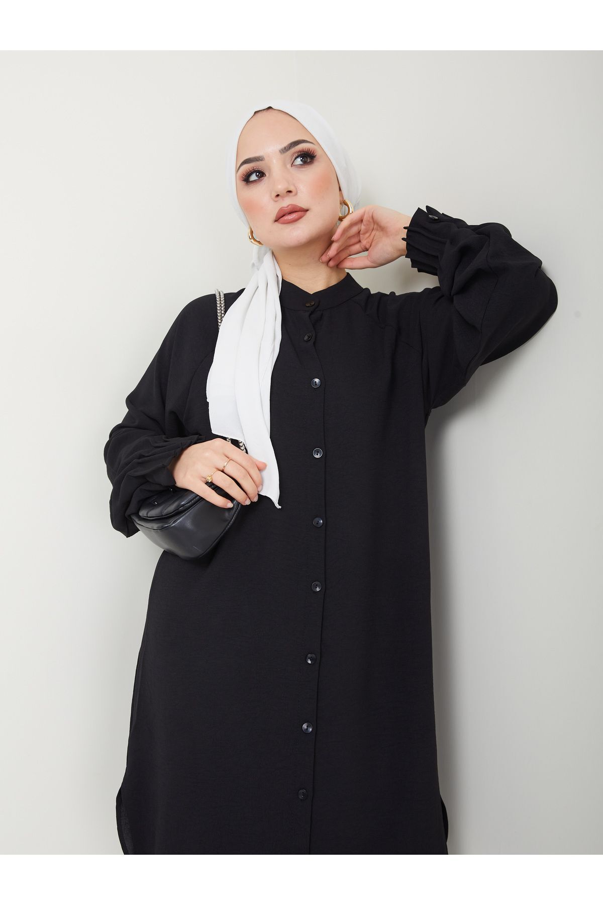 Kadın Ayrobin Nervürlü Maxi Boy Tunik Siyah - L/XL